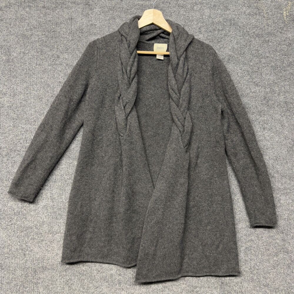 Neiman Marcus 100% Cashmere Duster Cardigan Women M Open Front Braided Collar